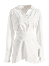 Asymmetric Button Up Belted Shirt Mini Dress