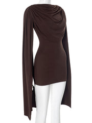 Elegant Round Neck Pleated Cape Mini Dress