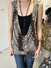 Fashion Sleeveless Snakeskin Print Pleated Mini Dress