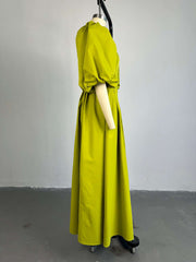 Square Neck Lantern Sleeve Ruched Maxi Dress