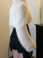 Fashion Faux Fur Long Sleeve Cardigan Cropped Coat