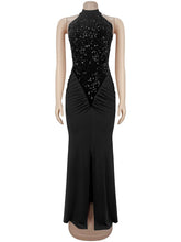 Elegant Sequin Ruffles Maxi Halter Dress