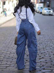 Fashion Cargo Denim Suspender Pants Jumpsuit