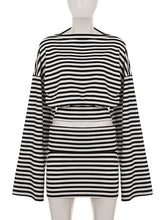 Striped Batwing Sleeve Top And Package Hip Skirt Sets