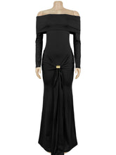 Elegant Off Shoulder Long Sleeve Draped Maxi Dress