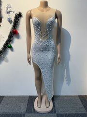 See Through Rhinestones Sleeveless Nightclub Dress