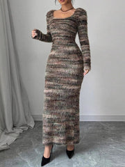 Fashion Colorblock Striped Bodycon Split Hem Maxi Dress