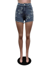 Casual Embroider Elastic Denim Shorts