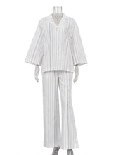 Casual Stripe Loose Shirt Straight Trousers Set