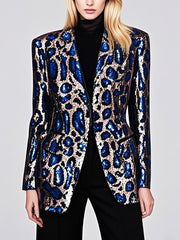 Fashion V-neck Leopard Gradient Sequins Blazer
