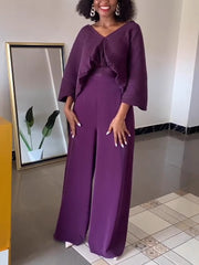 Casual V-neck Batwing Sleeve Shirt High Waist Pants Set