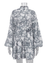 Stand-up Collar Ink-And-Wash Print Casual Dress