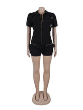 Short Sleeve V-Neck Lapel Shorts Romper