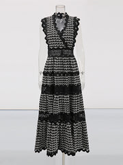 Elegant V-neck Embroidered Lace Maxi Dress