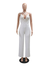 Rhinestone Sleeveless Backless Hollow Out Jumpsuit