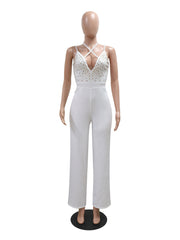 Rhinestone Sleeveless Backless Hollow Out Jumpsuit