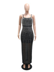 Rhinestone Sexy Suspenders Slim Party Dress