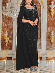 Elegant Rhinestone Cape Sleeve Slim Party Dress