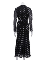 Fashion V Neck Mesh Polka Dot Top Maxi Skirt Set