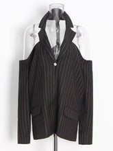 Vintage Off Shoulder Stripe Casual Blazer