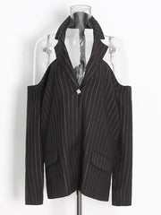 Vintage Off Shoulder Stripe Casual Blazer