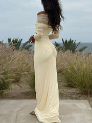 Sexy Elegant Mesh Backless Off Shoulder Maxi Dress