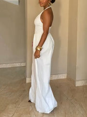 Elegant Halter Backless Regular Jumpsuit