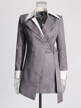 Fashion Colorblock Patchwork Belt Slim Blazer