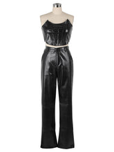 Sexy PU Leather Tube Top And Pants Two Piece Set