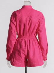 Simple Fashion Solid Color Shirt Shorts Casual Set