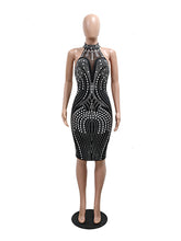 Rhinestones Backless Sheer Club Midi Dress