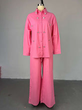 Casual Beading Embellishment Shirt Straight Pants Set