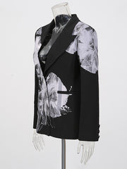 Fashion Print Button Slim Blazer Pants Suit