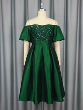 Elegant Shiny Off Shoulder Cinched Waist Party Dress