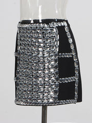 Sexy Rhinestone Decor Package Hip Skirt