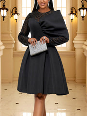 Lace Patchwork Round Collar High Waist Party Dress