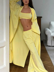Casual Tube Vest Cardigan Wide Leg Pants 3 Piece Set