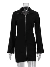 Elegant High Collar Zipper Slim Mini Dress