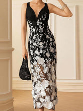 Fashion V Neck Embroidered Floral Patchwork Maxi Dress