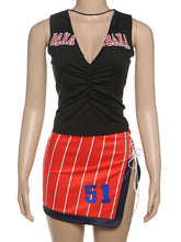 Sexy V Neck Print Top Lace-up Slit Skirt Set