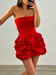 Elegant Ruffle Strapless Bandage Mini Dress