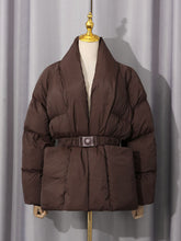 Elegant V Neck Belt Warm Jacket Coat
