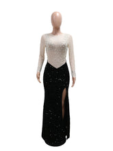 Round neck Rhinestone Split Maxi Evening Gown