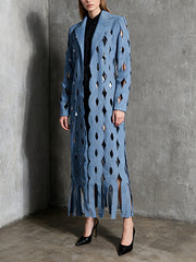 Casual Solid Hollow Out Denim Jacket Coat