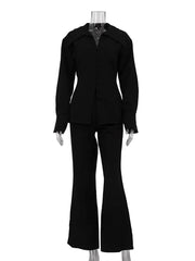 Fashion Belted Blazer and Wide Leg Pants Sets
