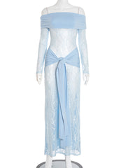 Sexy Lace Off Shoulder See Through Maxi Dress