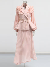 Boutique Lapel Full Sleeves Slim Top And Mesh Skirt Sets