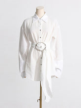 Solid Casual Patchwork Belt Lapel Blouse