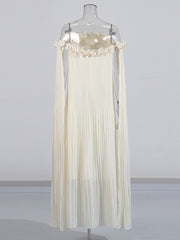 Elegant Off-The-Shoulder Flowers Folds Maxi Dress