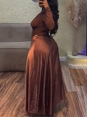 Elegant Slash Neck Cinched Waist Solid Maxi Dress